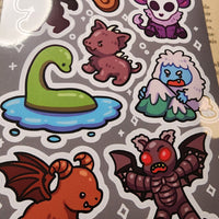 Conspiracy Occult Sticker Sheet Cryptid Wendigo Bigfoot Jersey Devil