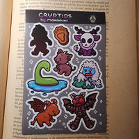 Conspiracy Occult Sticker Sheet Cryptid Wendigo Bigfoot Jersey Devil Loch Ness Monster Chupacabra