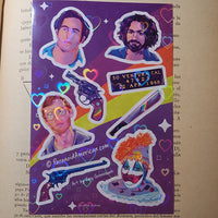 Conspiracy Occult Sticker Sheet Holofoil Cute Serial Killer Gacy Dahmer Manson Son of Sam Clown Ventura Satanic Hearts