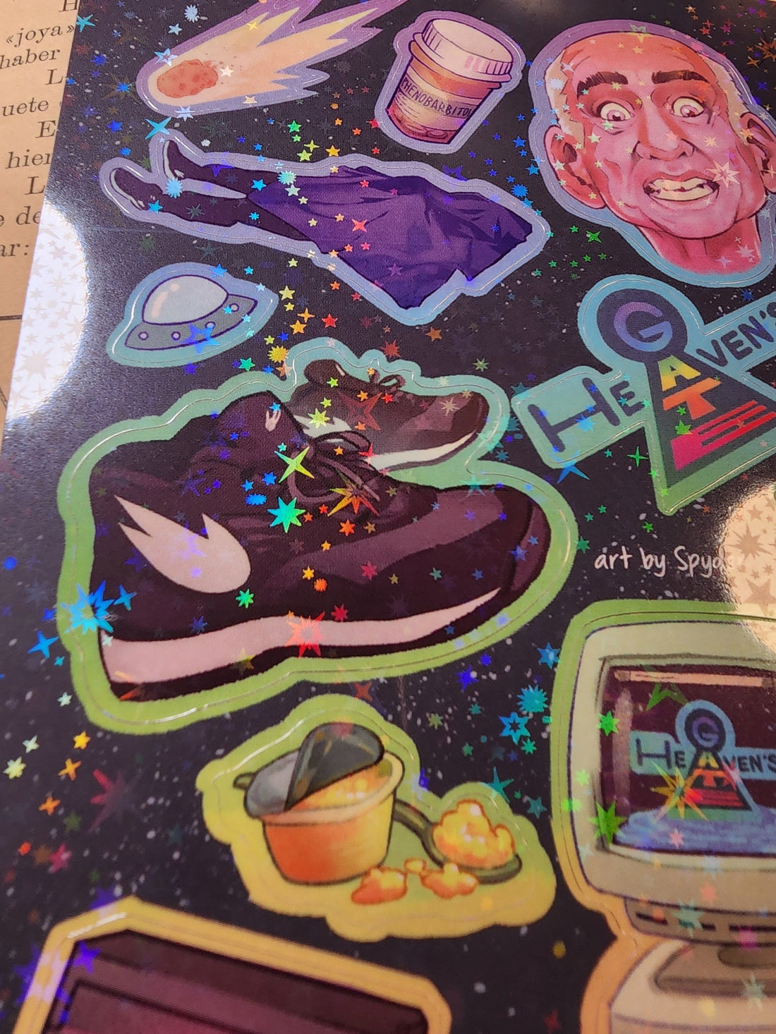 Conspiracy Occult Sticker Sheet Holographic Heavens Gate Cult Parody Computer Nike Decades
