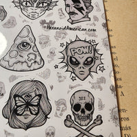 Conspiracy Occult Sticker Sheet Paranoid Patterns 322 Freemason Pizza Mushroom Tesla Bowie