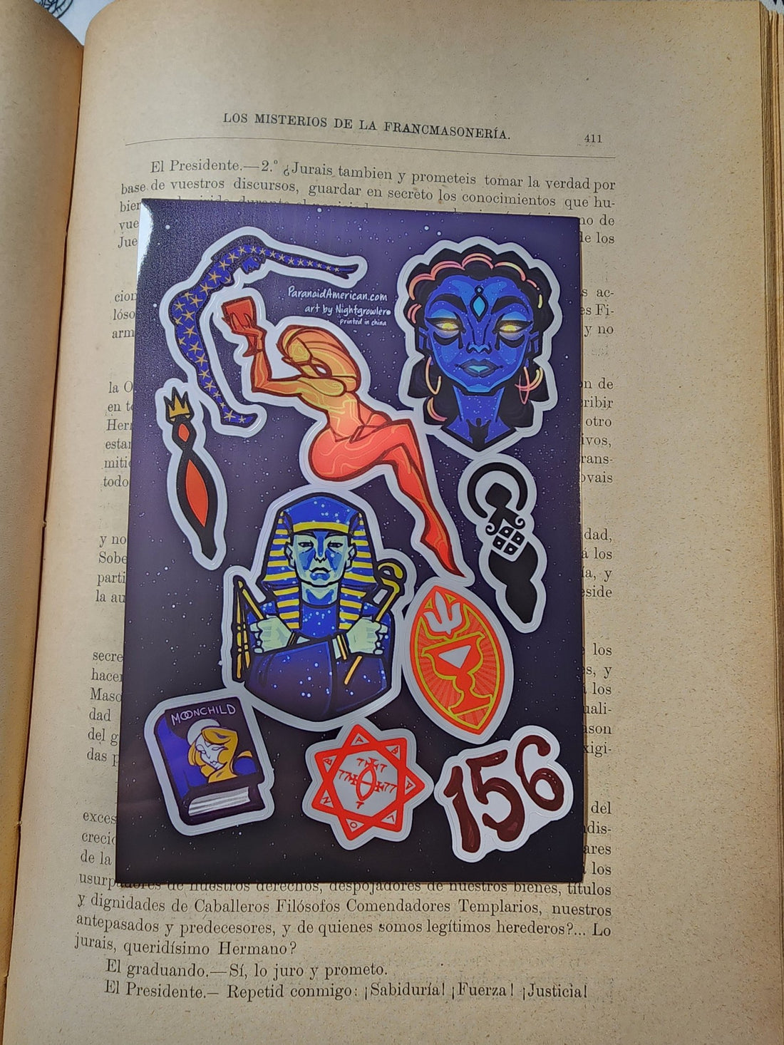 Conspiracy Occult Sticker Sheet Secret Society Aleister Crowley Moonchild Nightgrowler Egypt 156