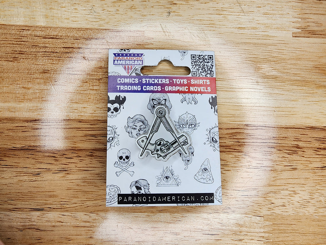 Masonic Acrylic Pin (Square & Compass as Switchblade and Gun)