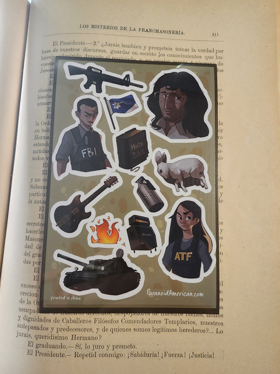 Conspiracy Occult Sticker False Flag Waco FBI ATF Koresh Branch Davidian M16 Tank Napalm David rabbit