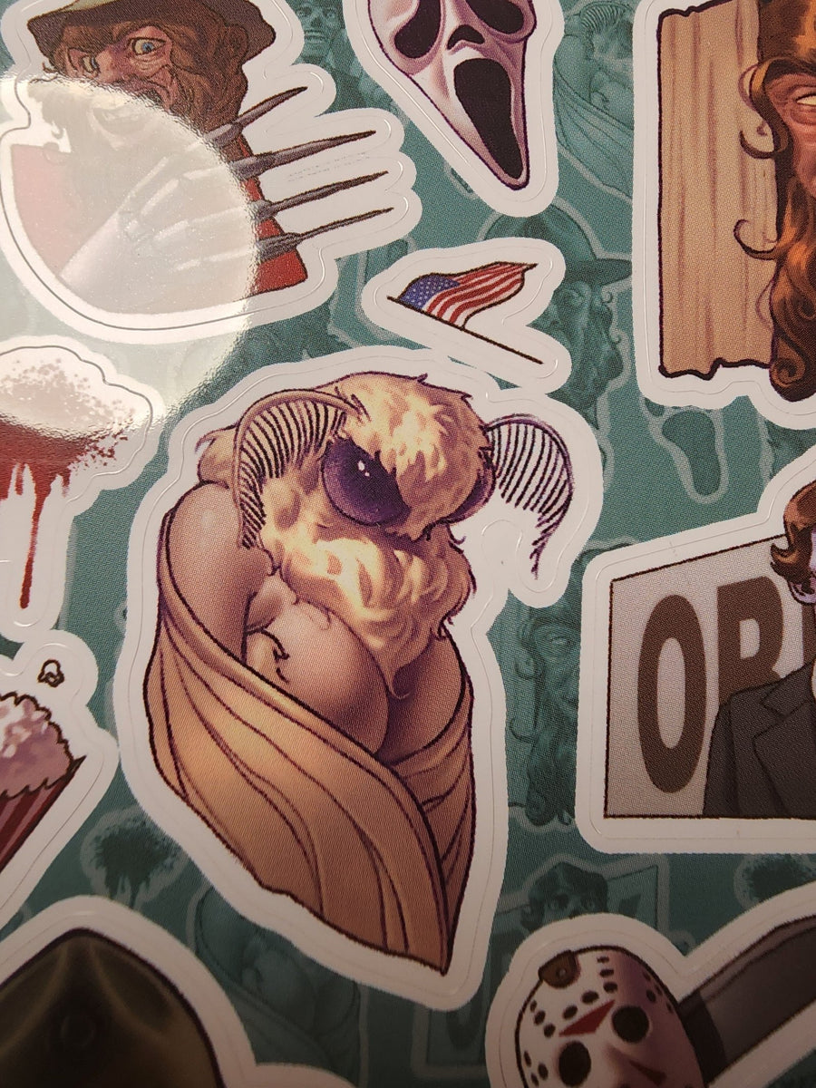 Conspiracy Occult Sticker Sheet Conspiracy Cinema Bigfoot Full Metal Jacket Jason Freddy Shining Obey Mothman