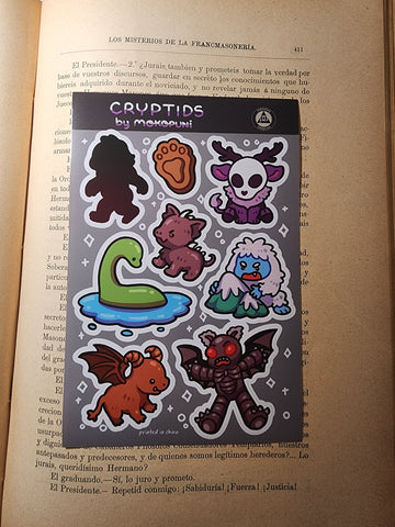 Conspiracy Occult Sticker Sheet Cryptid Wendigo Bigfoot Jersey Devil Loch Ness Monster Chupacabra