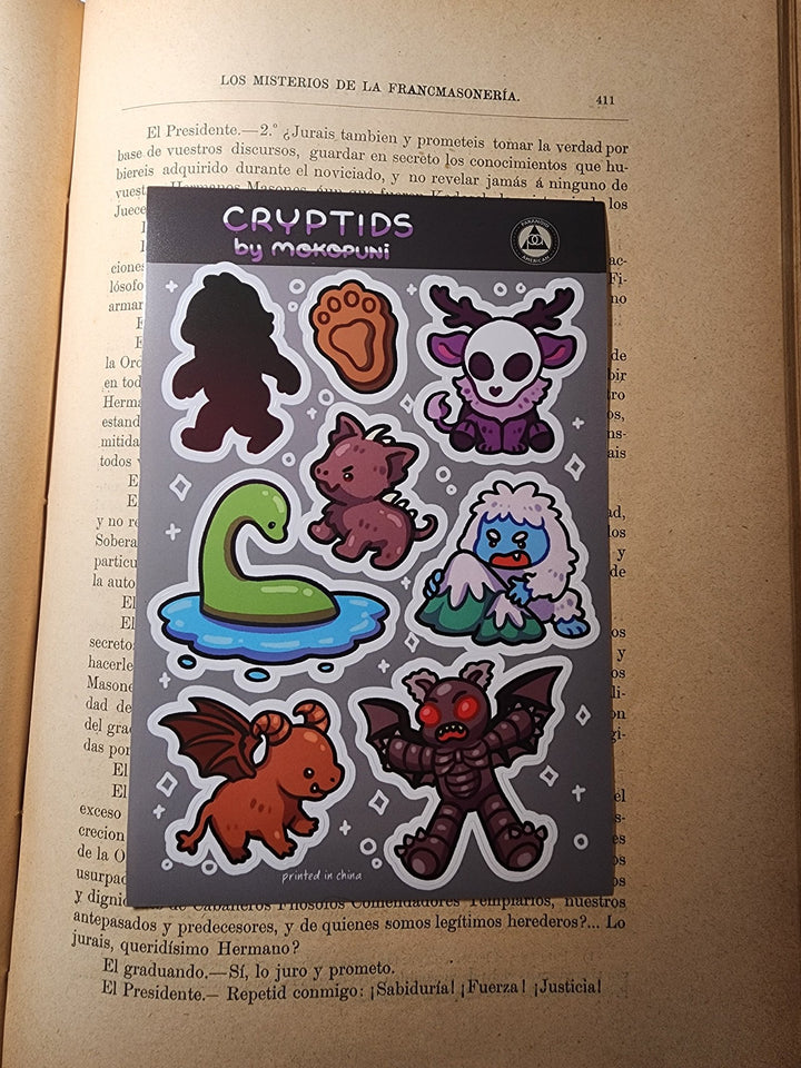 Conspiracy Occult Sticker Sheet Cryptid Wendigo Bigfoot Jersey Devil Loch Ness Monster Chupacabra