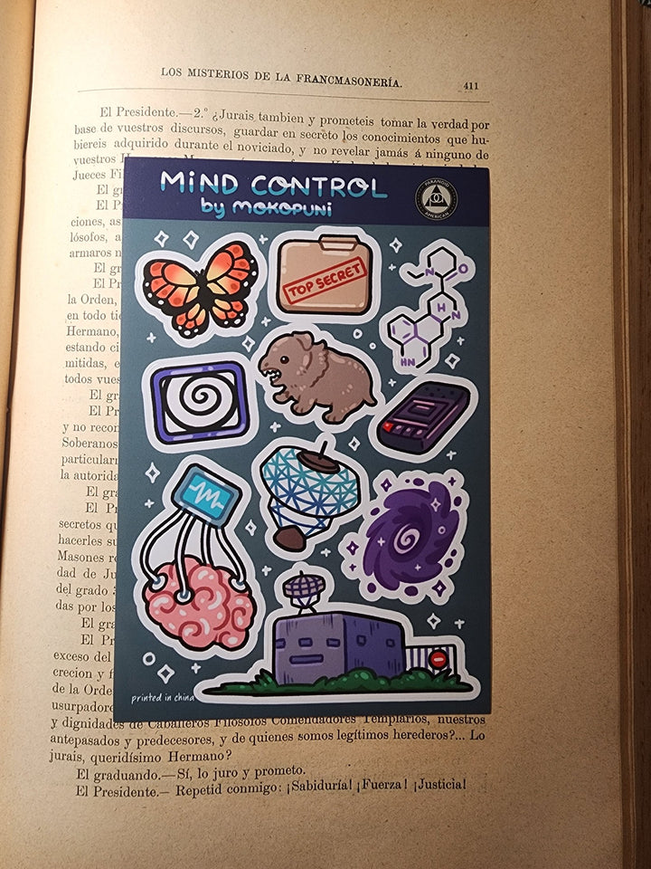 Conspiracy Occult Sticker Sheet Cryptids Mind Control Monarch Top Secret Montauk