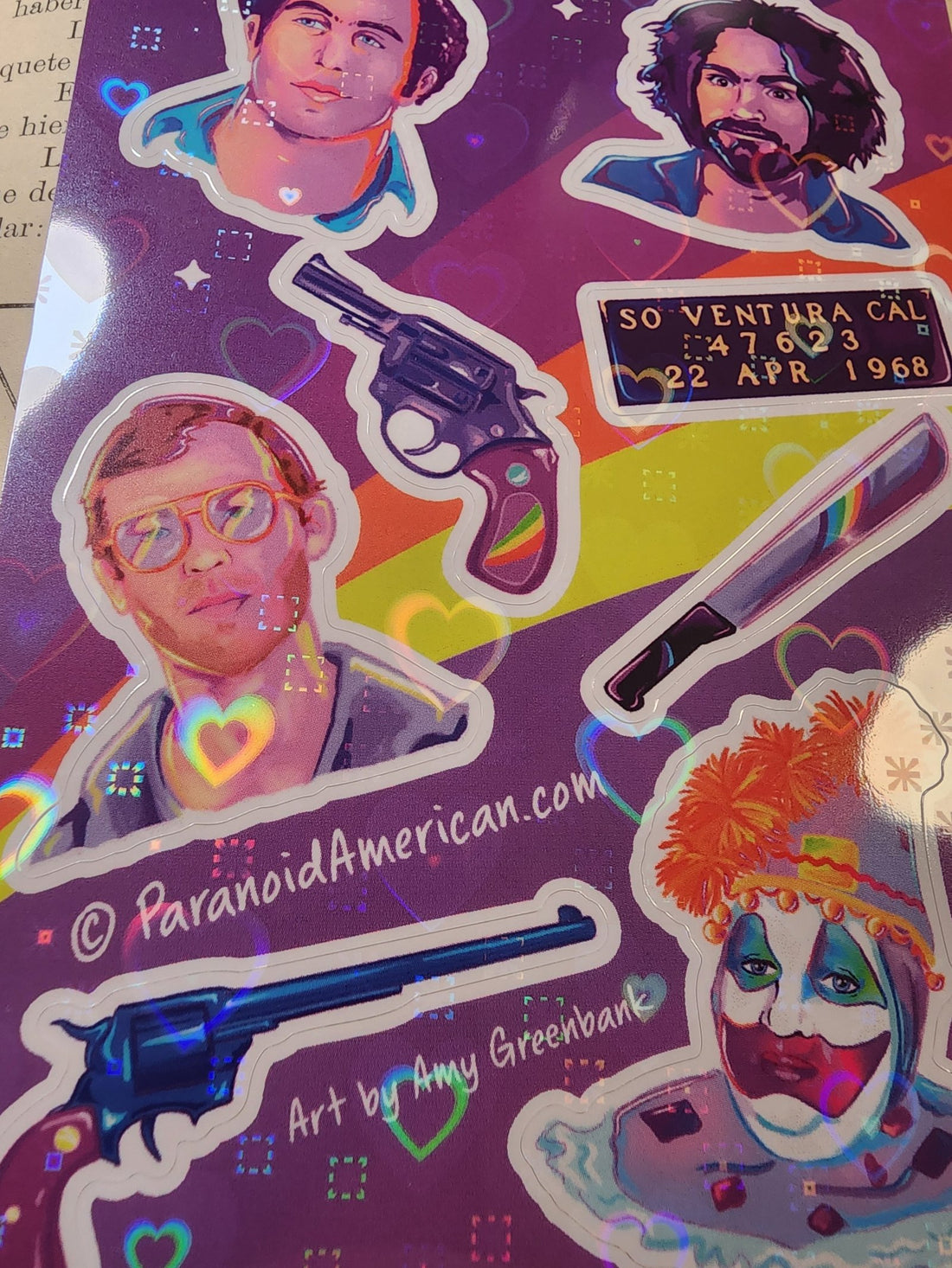 Conspiracy Occult Sticker Sheet Holofoil Cute Serial Killer Gacy Dahmer Manson Son of Sam