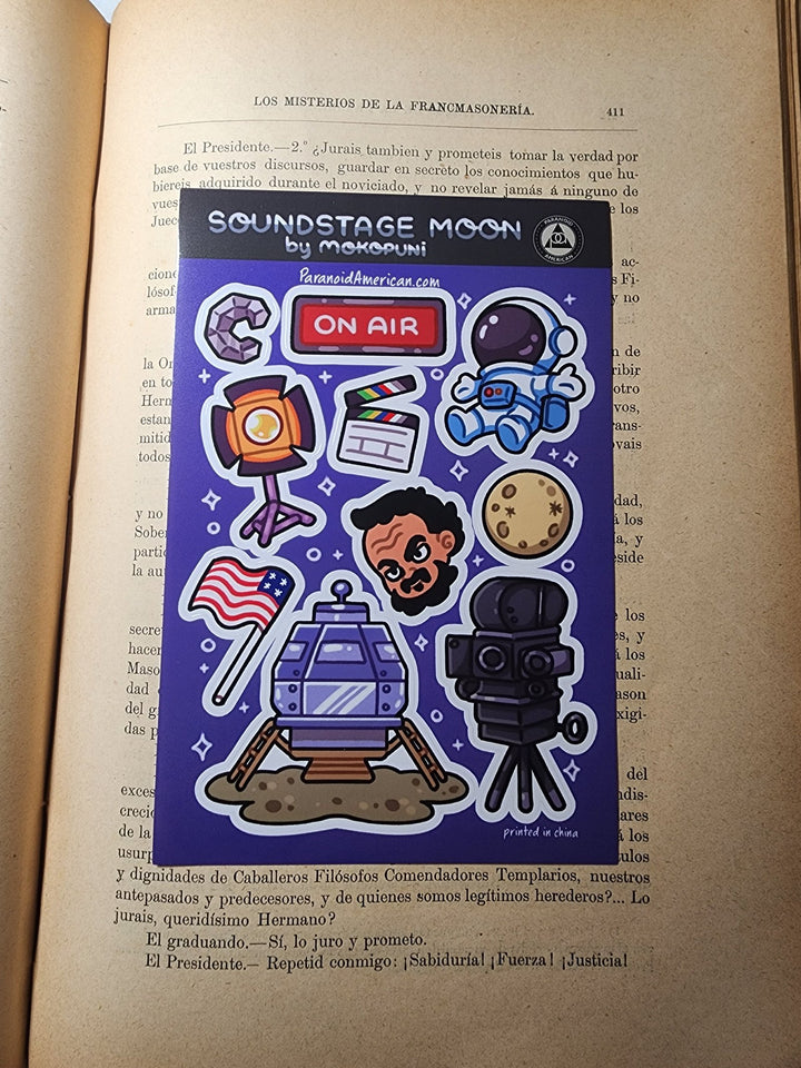 Conspiracy Occult Sticker Sheet Kubrick NASA Fake Moon Landing Hoax Flag On Air