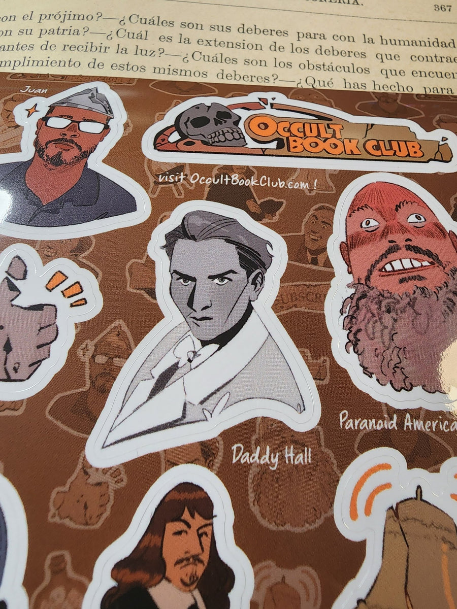 Conspiracy Occult Sticker Sheet Occult Book Club Aleister Crowley Nicholas Cage Rene Descartes Manly Palmer Hall