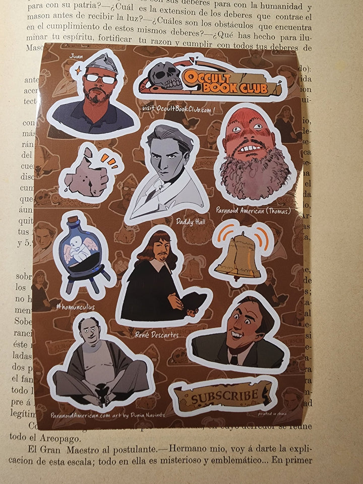 Conspiracy Occult Sticker Sheet Occult Book Club Aleister Crowley Nicholas Cage Rene Descartes Manly Palmer Hall Juan Homunculus