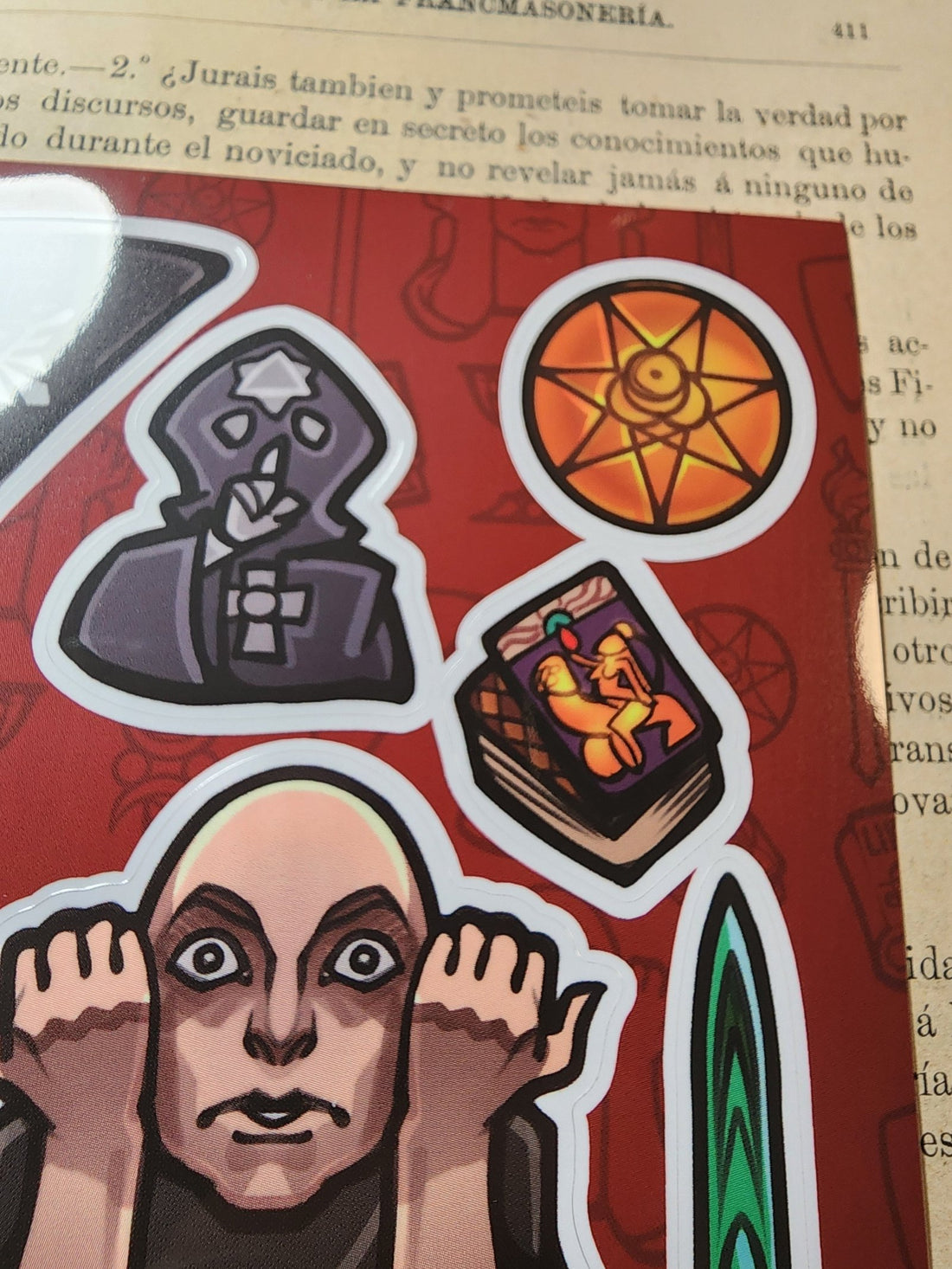 Conspiracy Occult Sticker Sheet Secret Society Aleister Crowley Liber Al Pose
