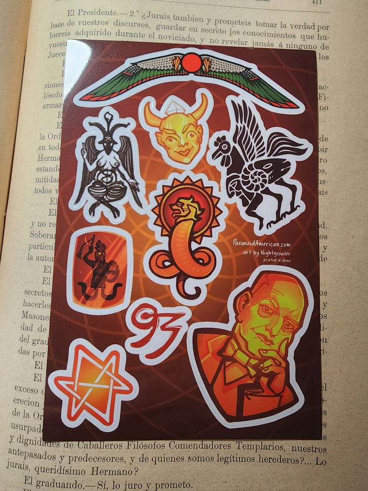 Conspiracy Occult Sticker Sheet Secret Society Aleister Crowley Liber Al Pose Secret Ritual Abraxas Gnostic Baphomet 93