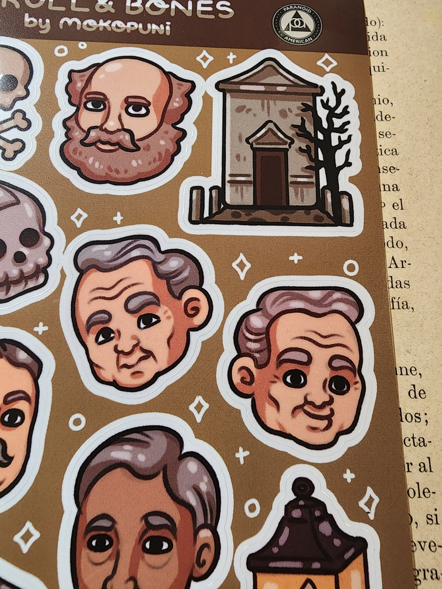 Conspiracy Occult Sticker Sheet Skull and Bones Secret Society Coffin Tomb