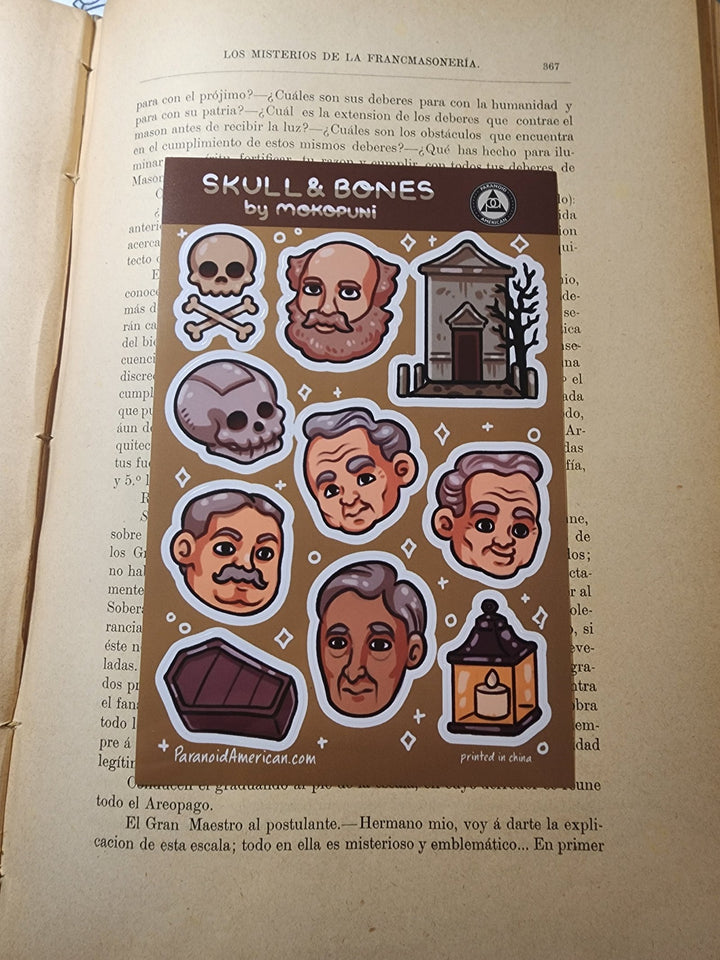 Conspiracy Occult Sticker Sheet Skull and Bones Secret Society Coffin Tomb Taft Thor