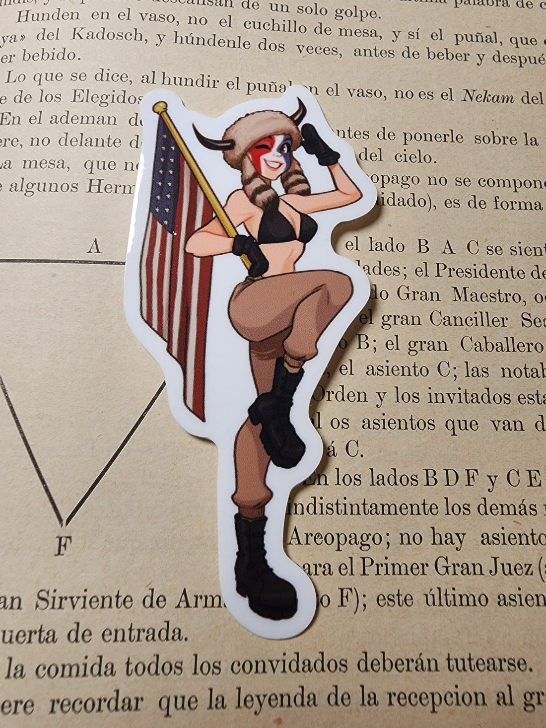 Paranoid American Pinup Sticker Q-Anon Shaman Cute Cutie