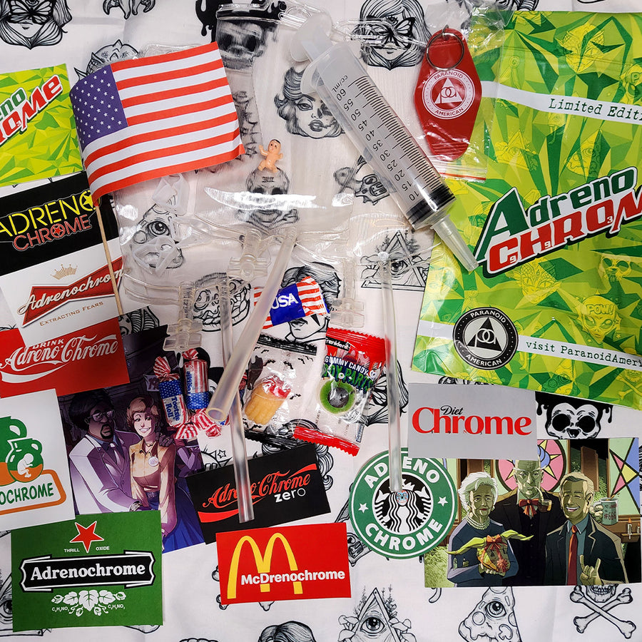 Adrenochrome Party Pack with Parody Stickers in a Limited Edition bag