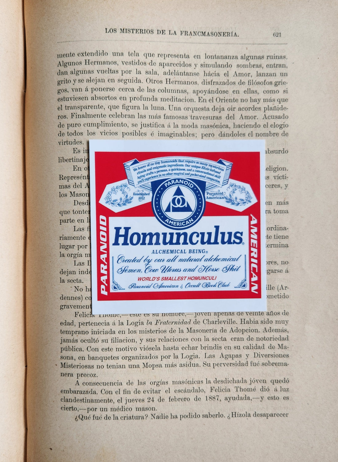 Homunculus Beer Sticker (4" sticker) - Paranoid American