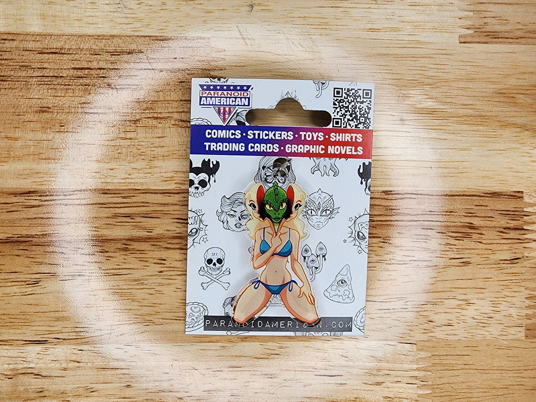 Reptilian Pinup Girl Acrylic Charm - Paranoid American